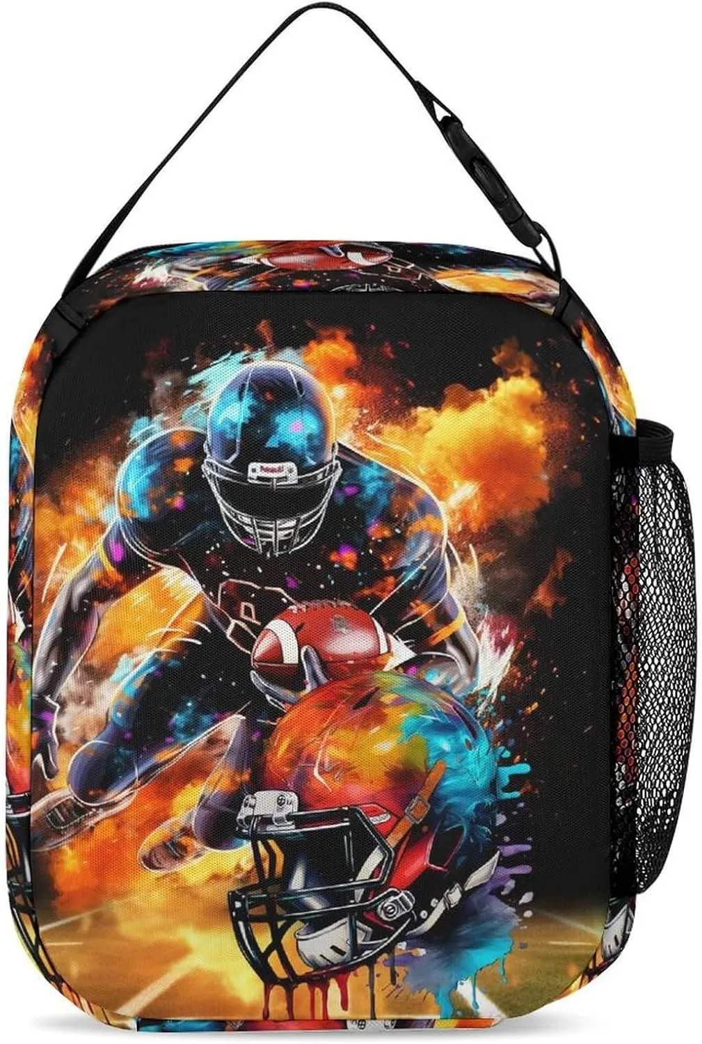 Football Backpack with Lunch Box & Pencil Case, 16 Inch Cool Football Themed Bookbag, Adjustable Lightweight Large Capacity, Colorful Football Backpack Set for Kids Girls Boys School