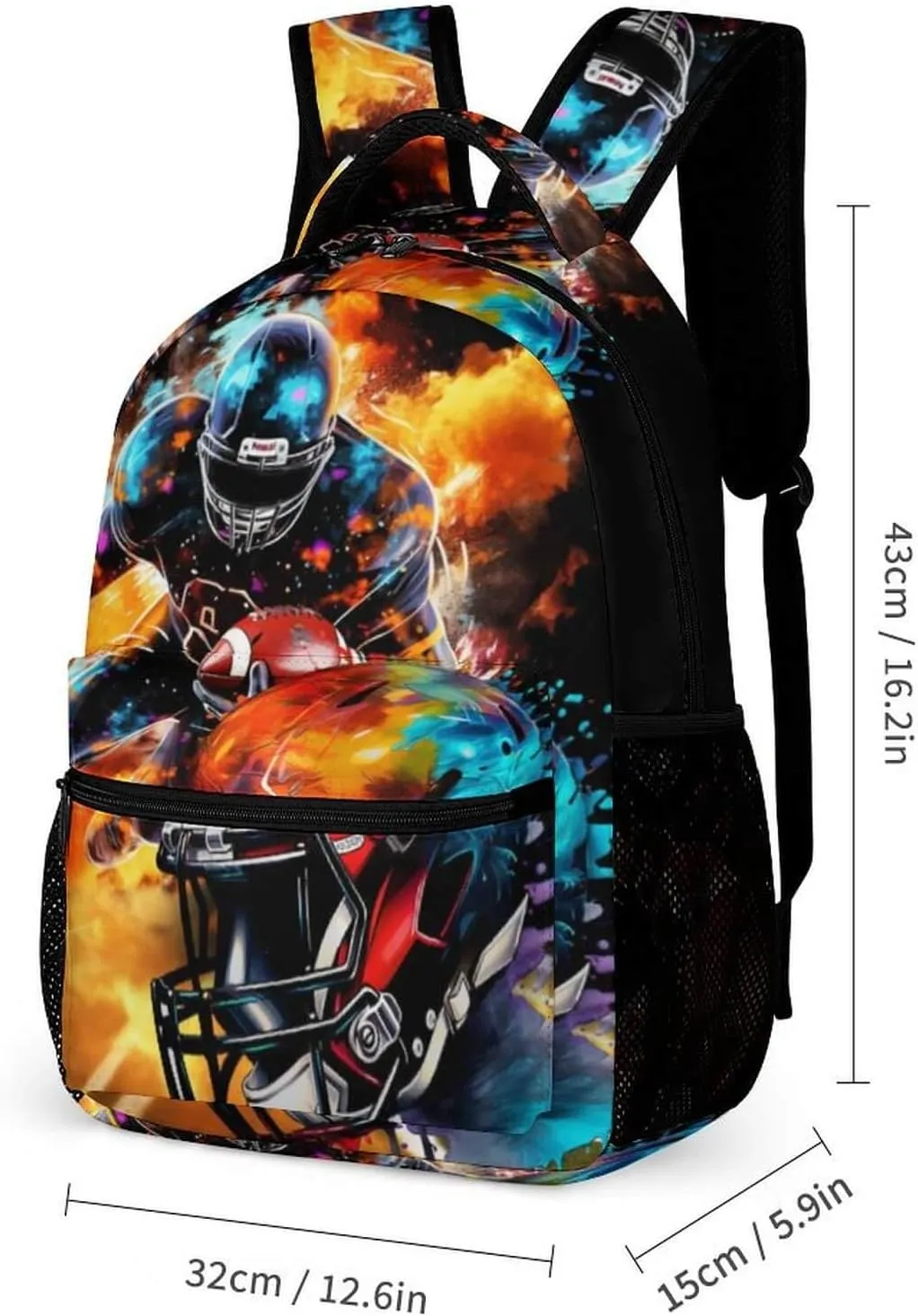 Football Backpack with Lunch Box & Pencil Case, 16 Inch Cool Football Themed Bookbag, Adjustable Lightweight Large Capacity, Colorful Football Backpack Set for Kids Girls Boys School