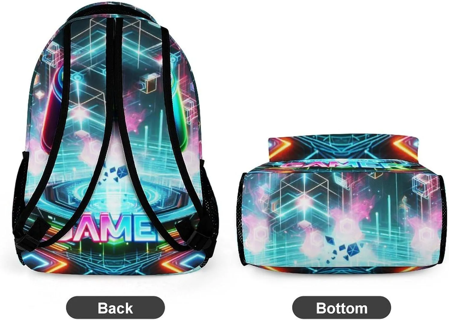 Gaming Backpack for Kids Girls Boys School, 16 Inches Cool Gaming Theme Bookbag, Adjustable, Lightweight, Large Capacity, Colorful Backpack for School
