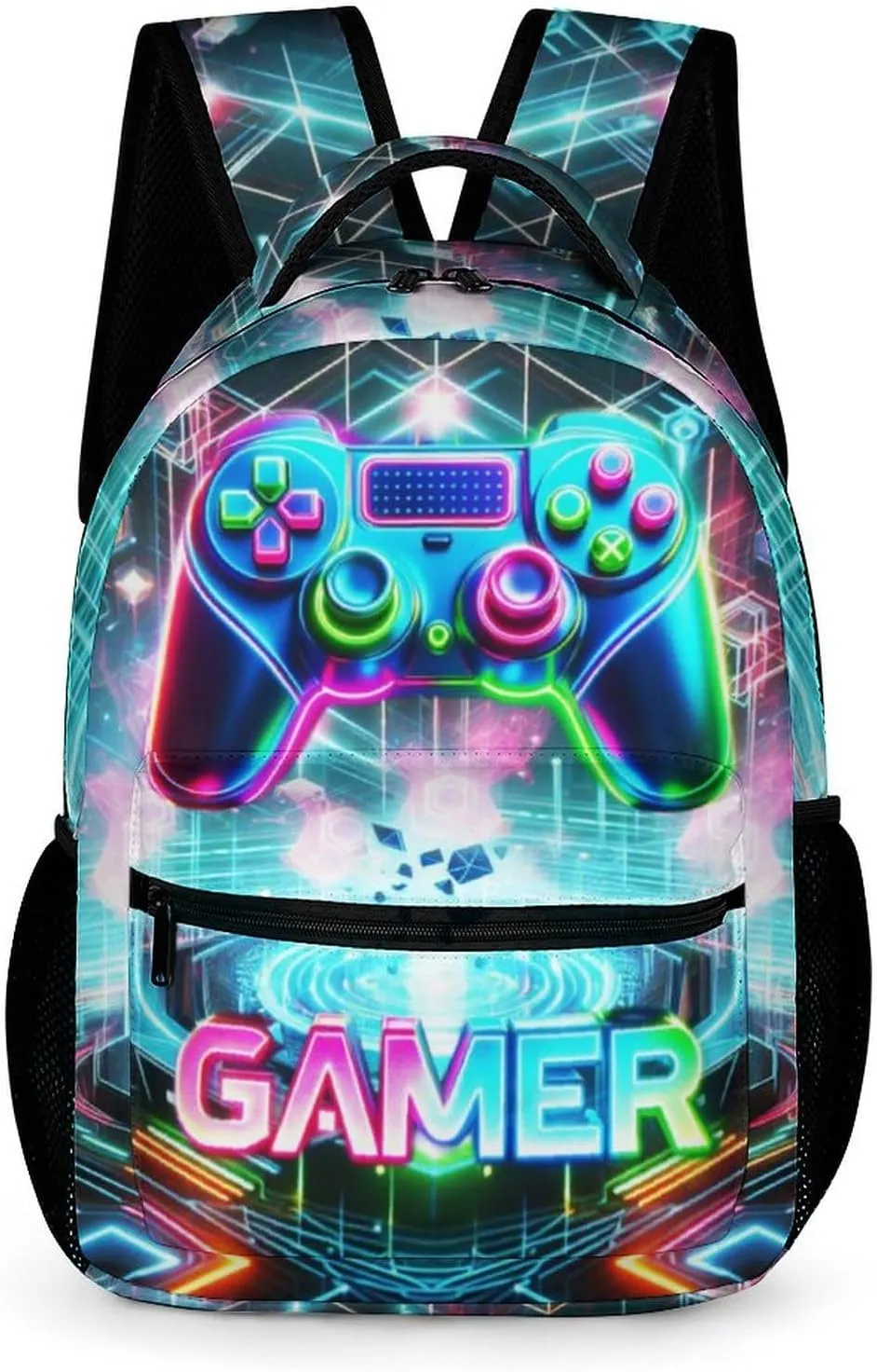 Gaming Backpack for Kids Girls Boys School, 16 Inches Cool Gaming Theme Bookbag, Adjustable, Lightweight, Large Capacity, Colorful Backpack for School