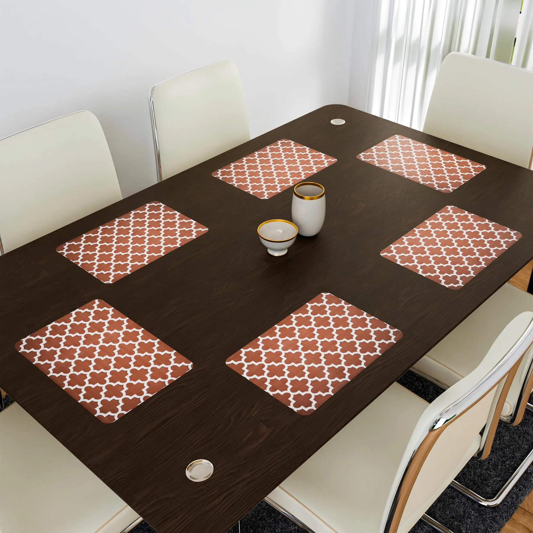Heart Home Placemat | Placemats for Dining Room | Anti-Slip Table Mat Set | Placemats for Kitchen Table | Dining Table Placemats | Hexagon-Design Placemat | 6 Piece Set | Red