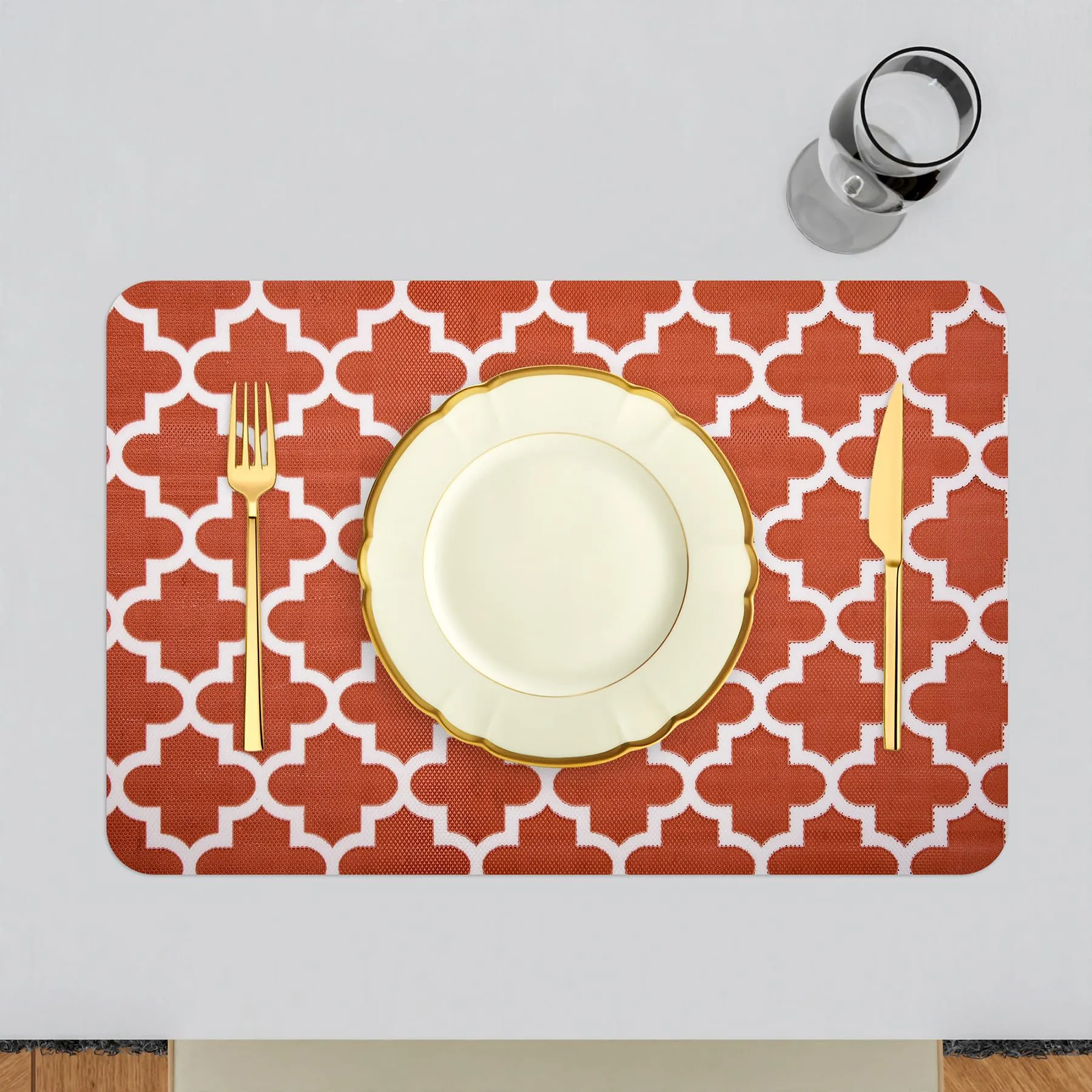 Heart Home Placemat | Placemats for Dining Room | Anti-Slip Table Mat Set | Placemats for Kitchen Table | Dining Table Placemats | Hexagon-Design Placemat | 6 Piece Set | Red