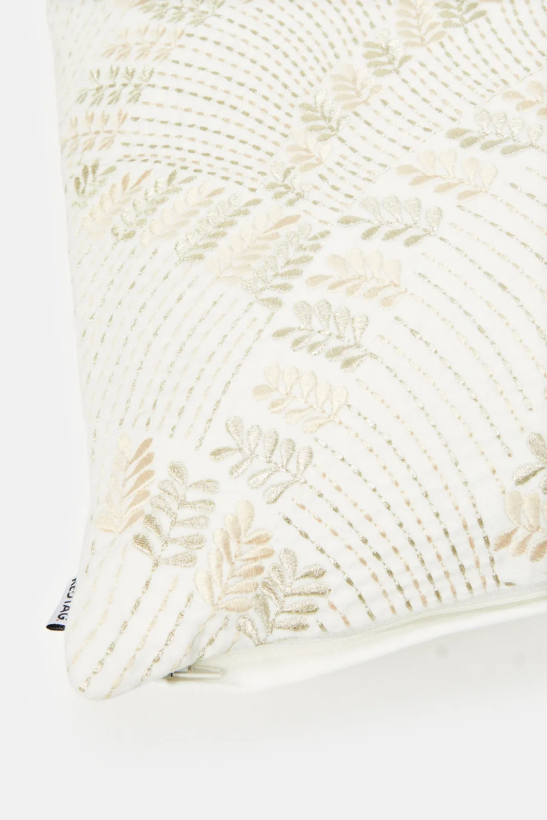 Ivory And Gold Leaves Embroidered Cushion
