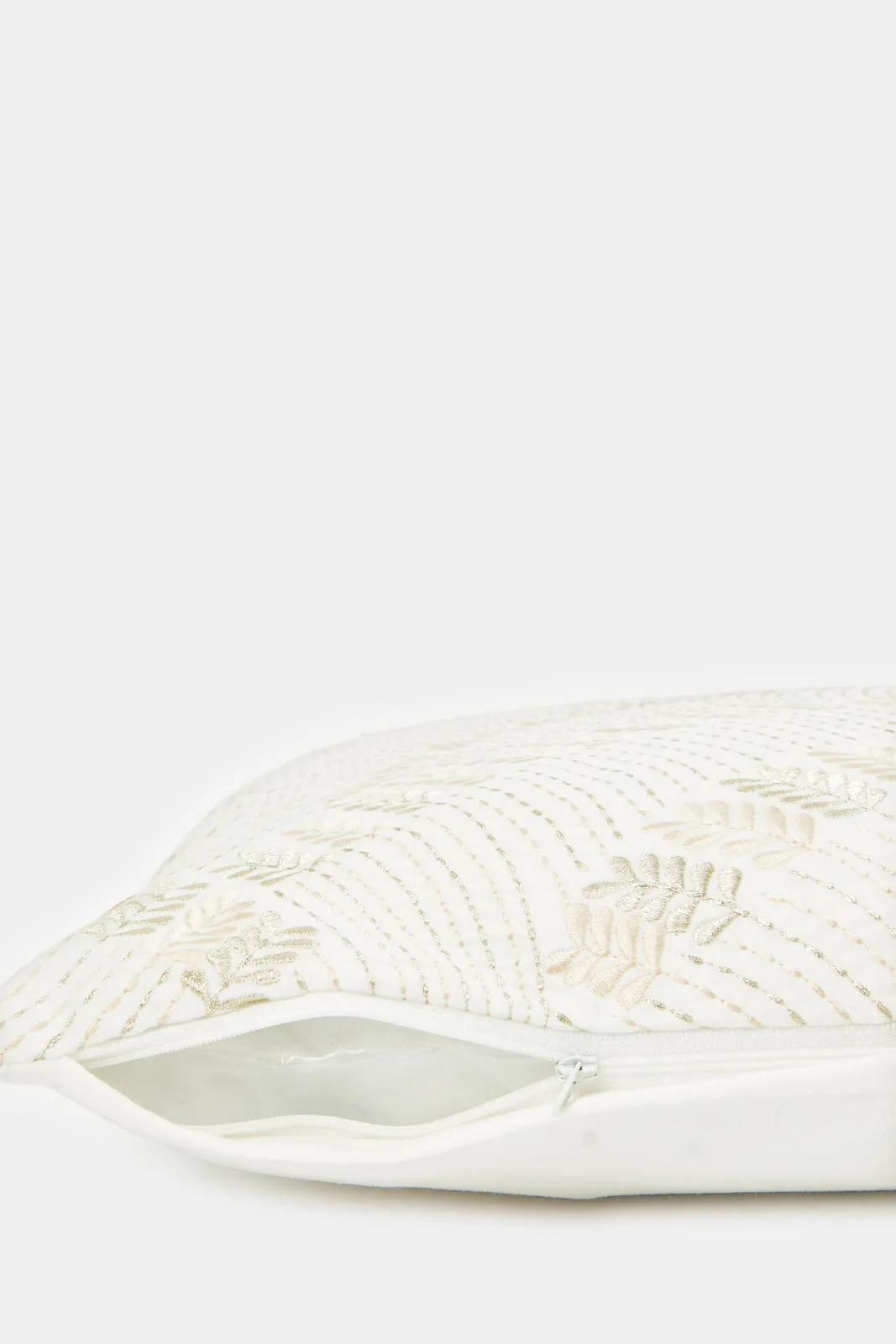 Ivory And Gold Leaves Embroidered Cushion
