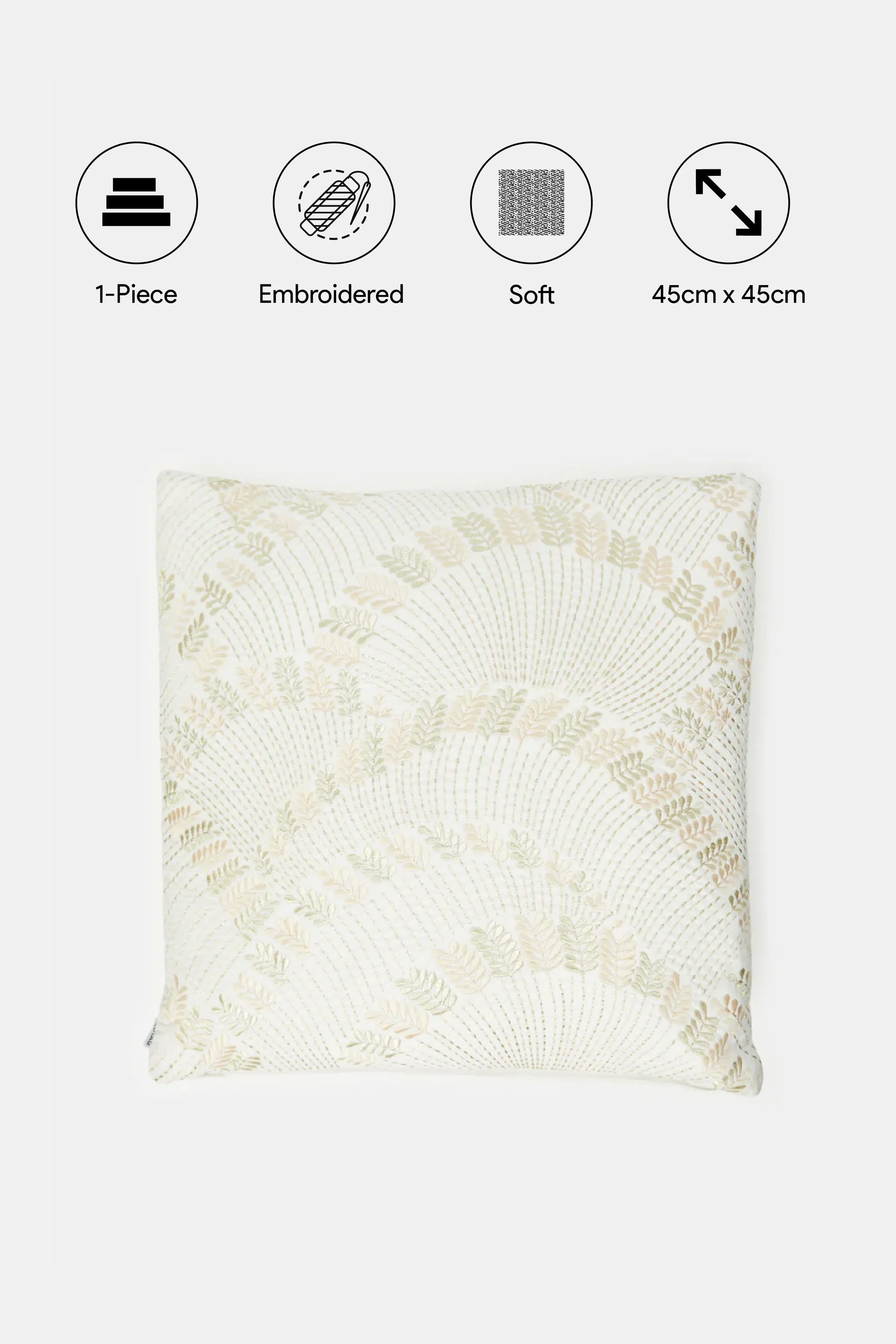 Ivory And Gold Leaves Embroidered Cushion