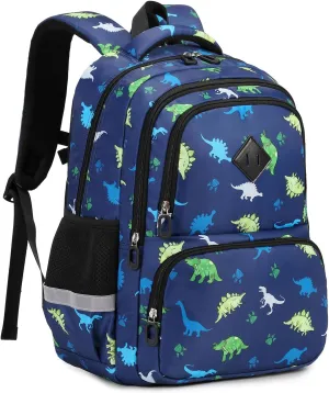 Kids Backpacks for Boys, Blue Dinosaurs Elementary School Backpack, Lightweight Water Resistant Kindergarten Bookbag