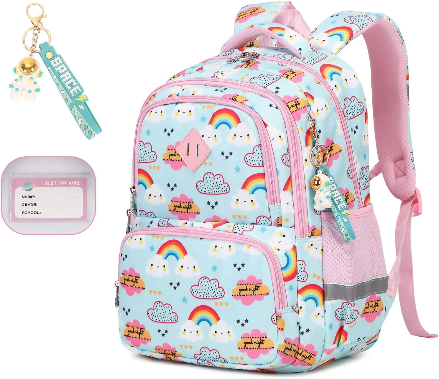 Kids Backpacks for Girls, Cyan Rainbow Elementary School Backpack, Lightweight Water Resistant Kindergarten Bookbag