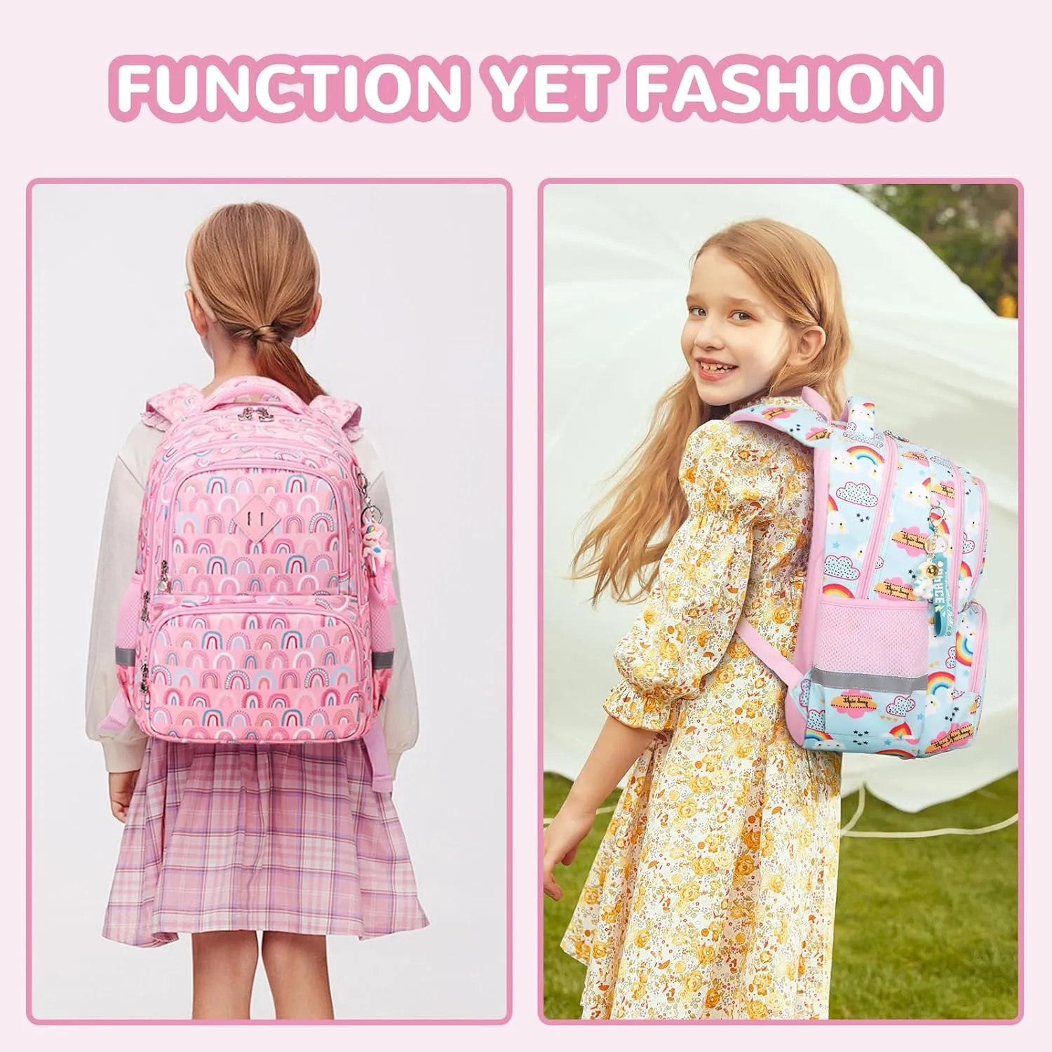 Kids Backpacks for Girls, Cyan Rainbow Elementary School Backpack, Lightweight Water Resistant Kindergarten Bookbag