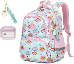 Kids Backpacks for Girls, Cyan Rainbow Elementary School Backpack, Lightweight Water Resistant Kindergarten Bookbag