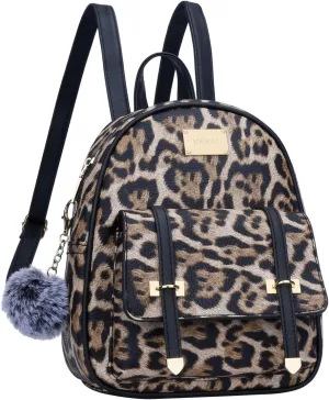 KKXIU Girls Small Backpack Purse Vegan Leather Mini Bookbag for Women Cute Teen Pompom Daypack