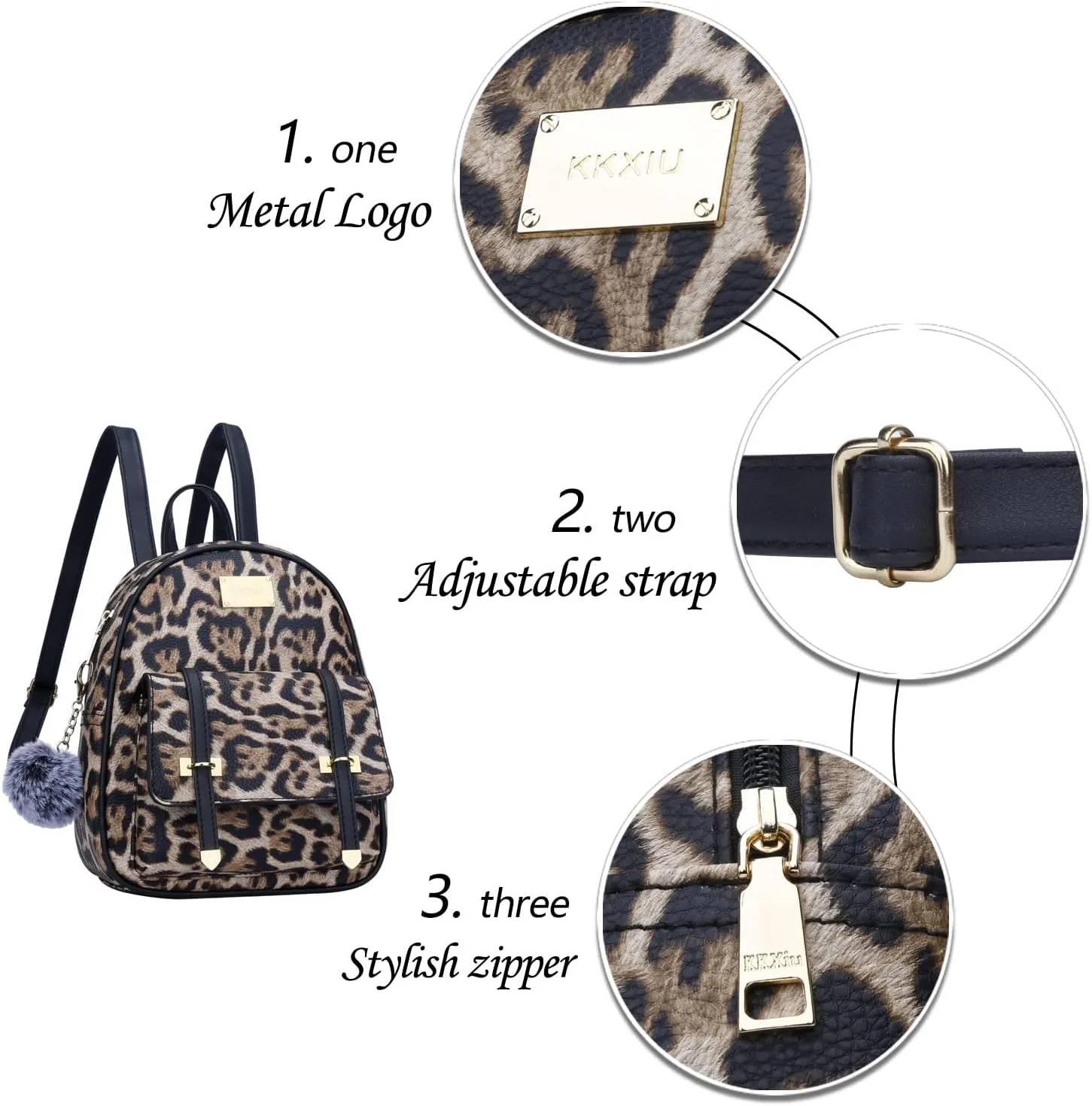 KKXIU Girls Small Backpack Purse Vegan Leather Mini Bookbag for Women Cute Teen Pompom Daypack
