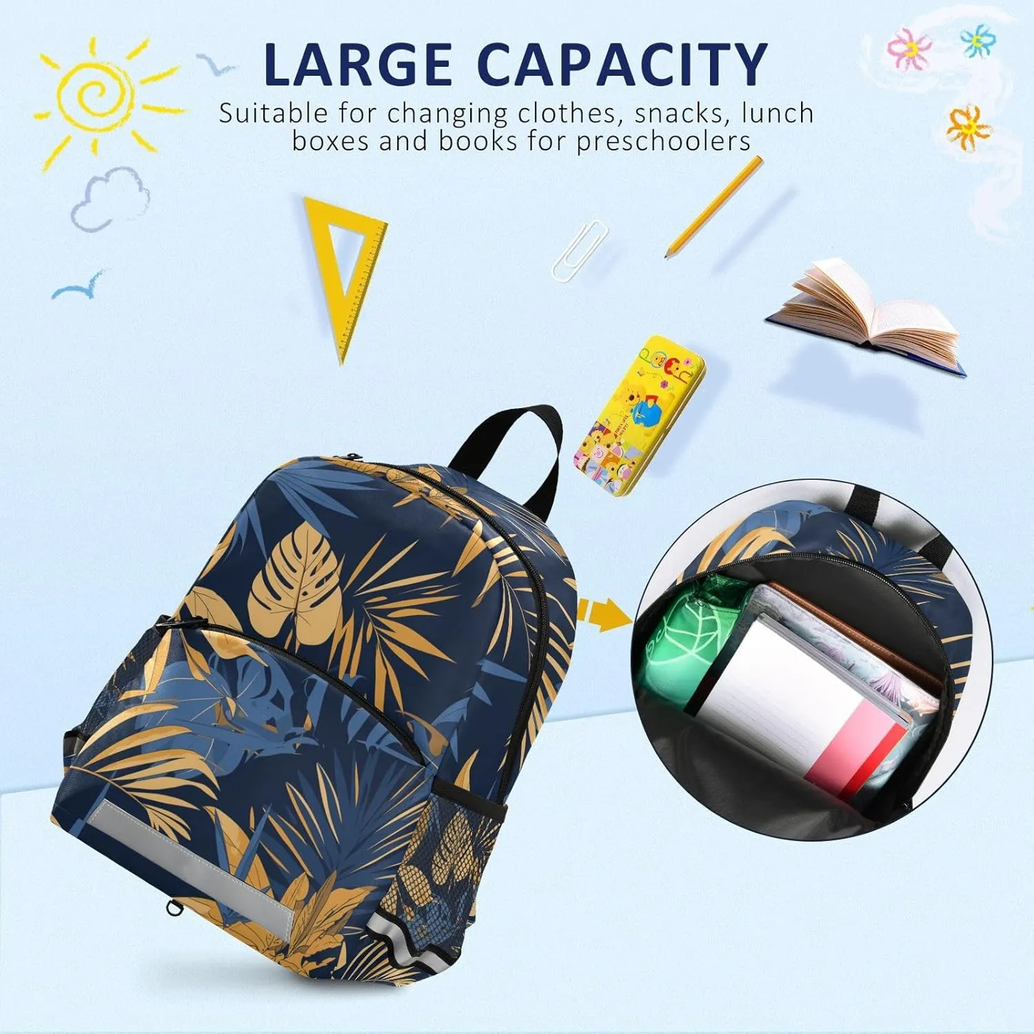 KLL Boys Backpack, Blue and Yellow Theme Plants Hawaiian, Water Resistant Bookbag Cute Travel Outdoor Daypack