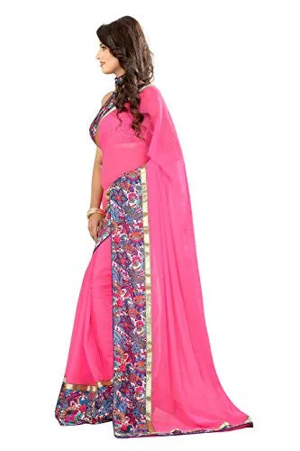 Livie Women's Georgette Sarees Party Wear/Fancy Georgette Sarees/Printed Georgette Sarees - Bubblegum Pink