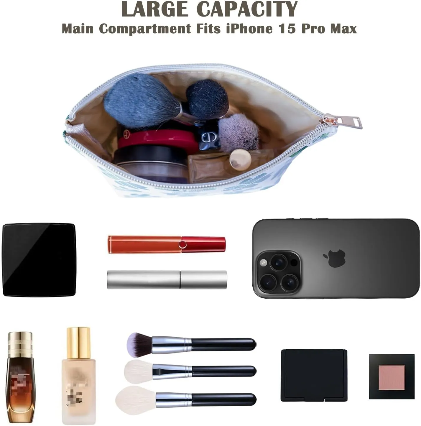 Makeup Bag for Women, PU Leather Cosmetic Bag, Waterproof Travel Toiletry Organizer Pouch (Four-leaf Clover - SMALL)