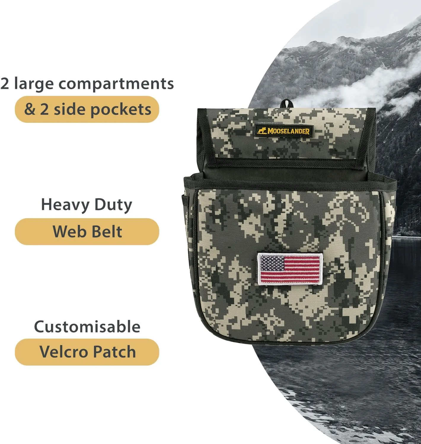 MooselanderShotgun Shell Pouch, Sporting Shotgun Shell Bag - Clay, Trap or Skeet Shooting Holder for Shotgun Shells, Raltree Camo, Digital Camo and Solid Colors.