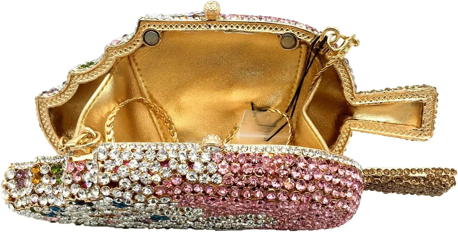 Novelty Popsicle Crystal Clutch Bag Women Icecream Evening Handbags Bridal Party Rhinestone Clutch Purse Prom Bag,Mini