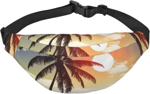 Palm Tree on Beach Fanny Pack for Men Women Crossbody Waist Bag Everywhere Belt Bag Wallet Hip Bum Bag with Adjustable Strap Casual Chest Bag for Outdoor Hiking Cycling
