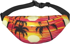 Palm Tree Sunset Design Fanny Pack for Men Women Crossbody Waist Bag Everywhere Belt Bag Wallet Hip Bum Bag with Adjustable Strap Casual Chest Bag for Outdoor Hiking Cycling