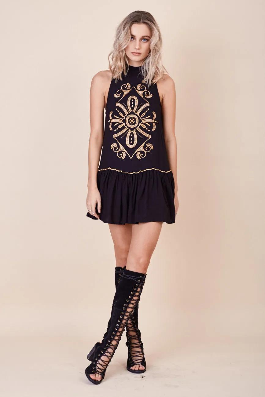 Pandora Embroidered Dress Black