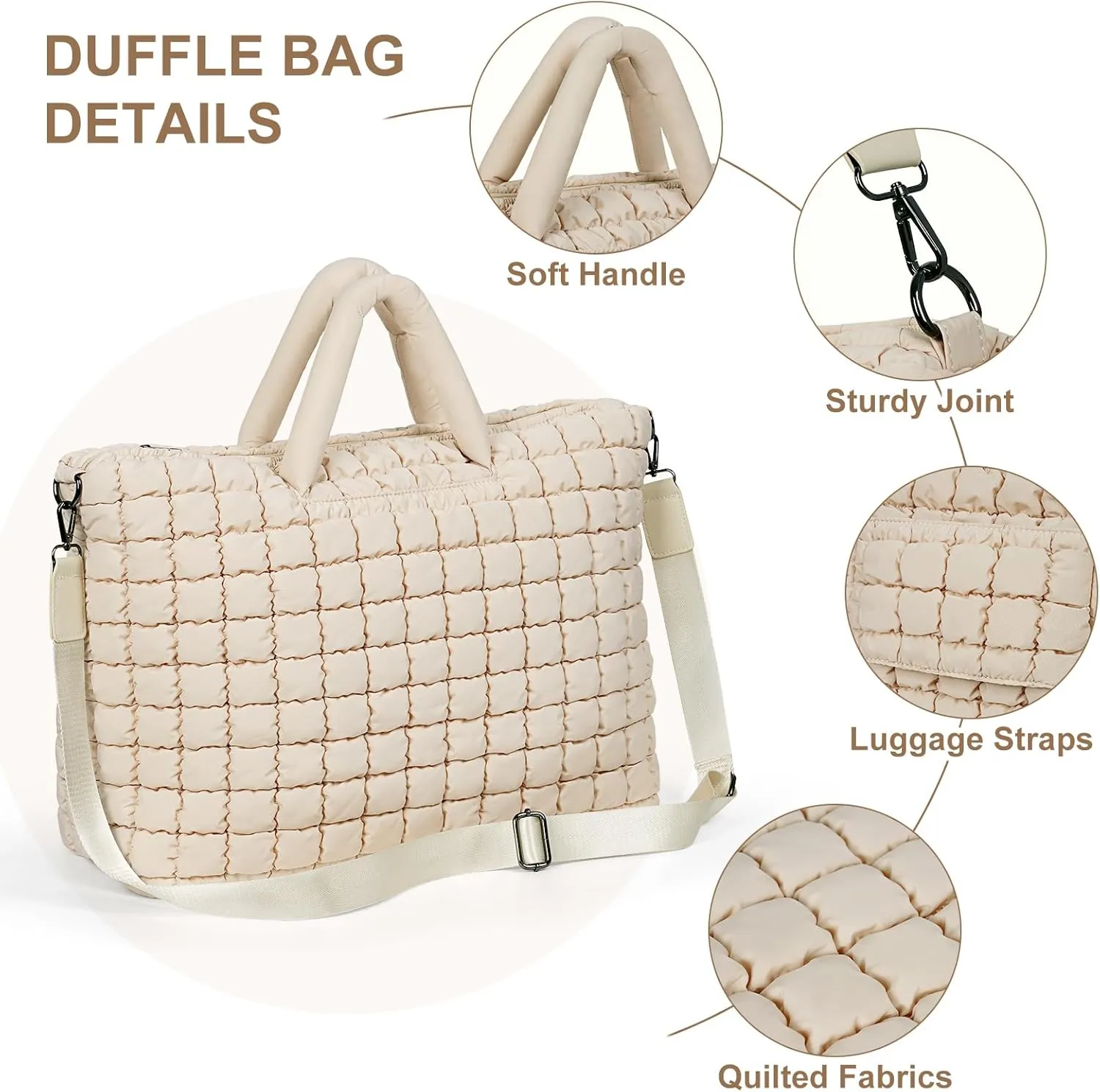 Quilted Duffle Bag for Travel, Large Puffer Duffel Weekender Bags Soft Gym Tote, Big Puffy Carry on Luggage Overnight