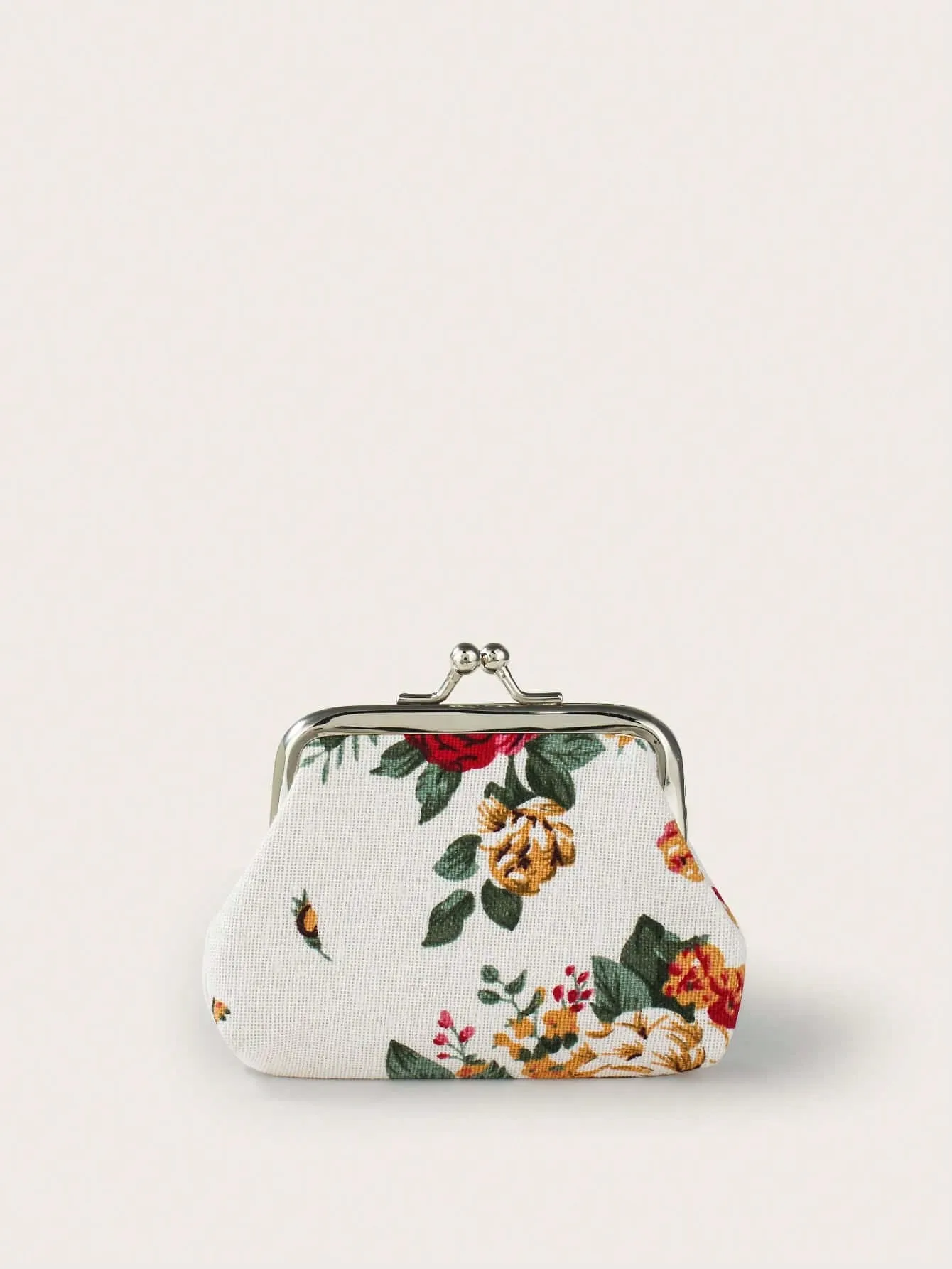 SHEIN Rose Canvas Short Wallet 1 Clutch Fabric Women'S Floral Coin Purse Card Holder