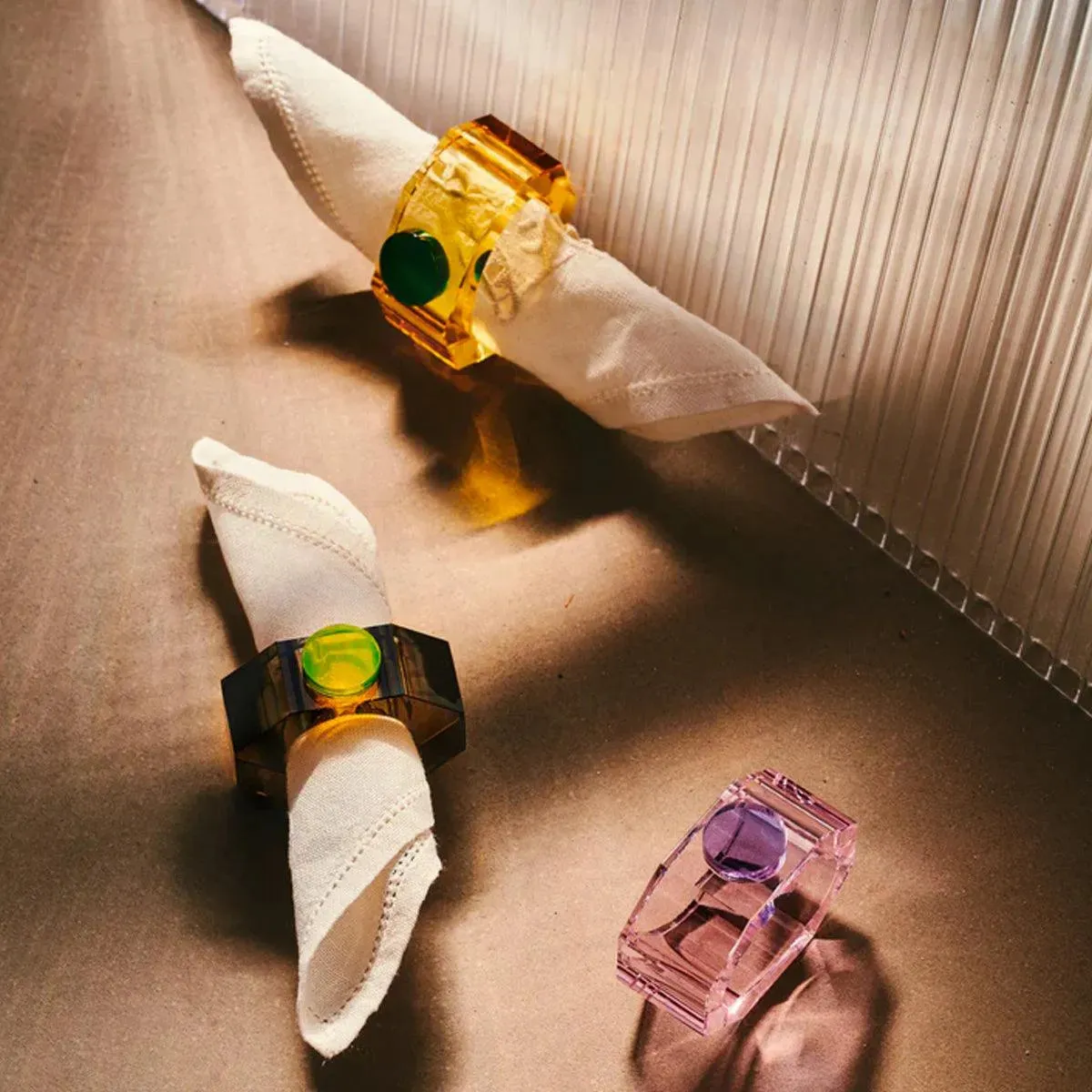 Shelby Napkin Rings Yellow/Green & Grey/Neon Yellow - Reflections Copenhagen