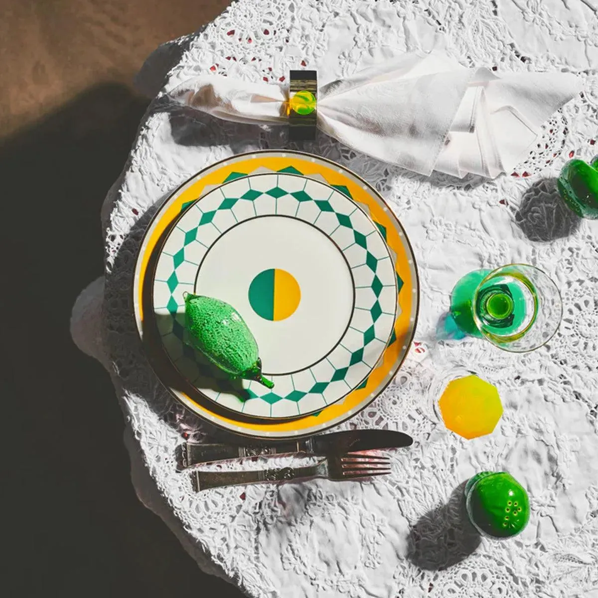Shelby Napkin Rings Yellow/Green & Grey/Neon Yellow - Reflections Copenhagen