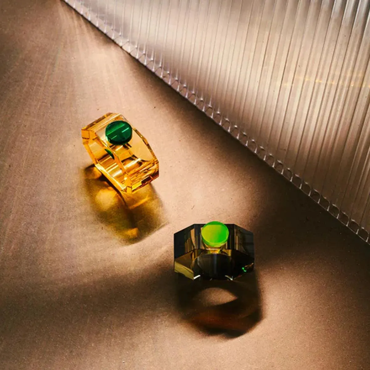 Shelby Napkin Rings Yellow/Green & Grey/Neon Yellow - Reflections Copenhagen