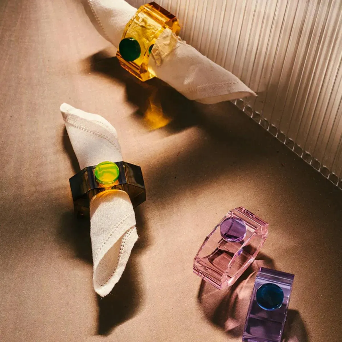 Shelby Napkin Rings Yellow/Green & Grey/Neon Yellow - Reflections Copenhagen