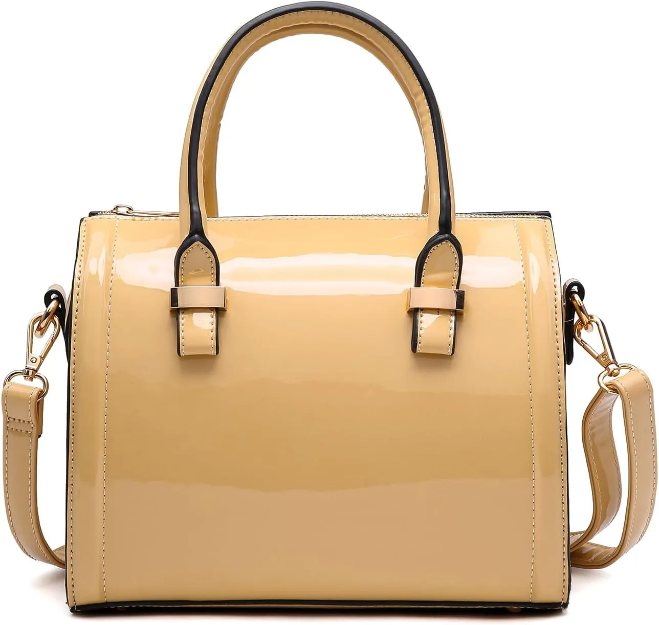 Shiny Patent Faux Leather Handbags Barrel Top Handle Purse Satchel Bag Shoulder Bag for Women