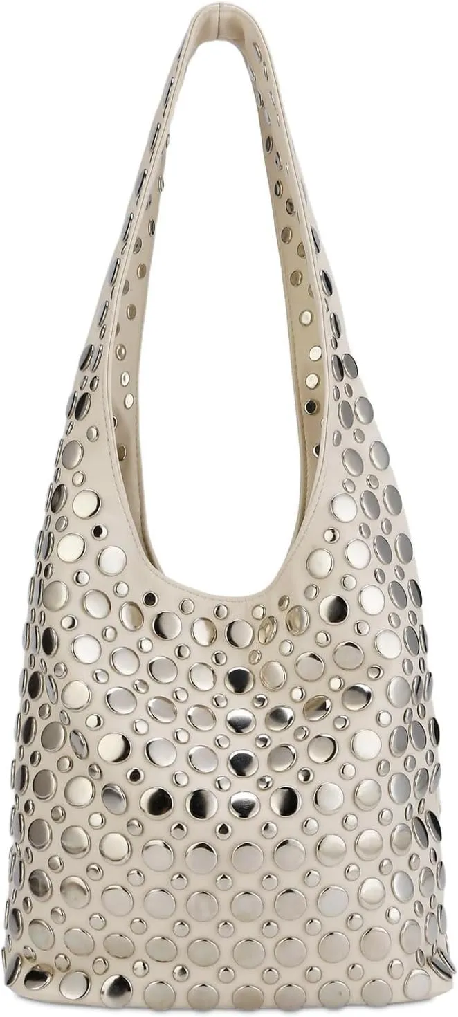 Studded Hobo Purses for Women Y2K Soft PU Leather Shoulder Bag Punk Underarm Tote Handbag