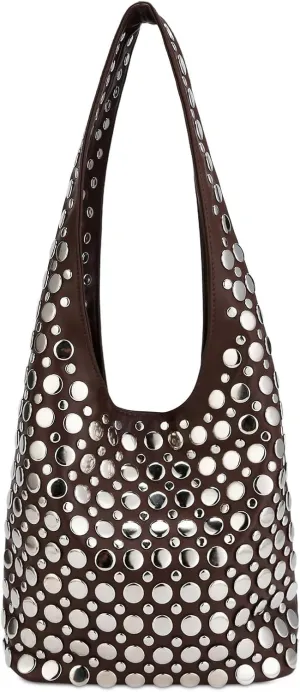 Studded Hobo Purses for Women Y2K Soft PU Leather Shoulder Bag Punk Underarm Tote Handbag