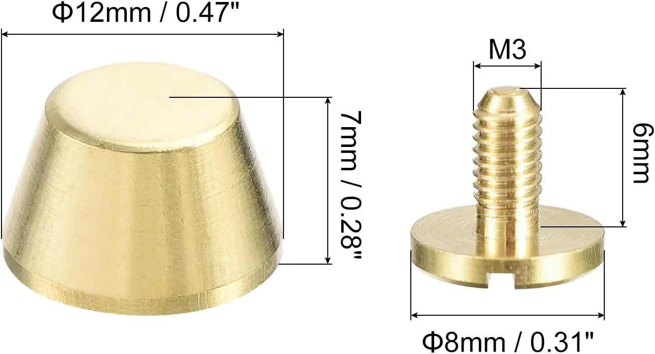 uxcell 12x7mm Flat Studs Rivet Purse Handbag Feet Spike Brass Leather Craft Screw Back Rivets DIY 8 Sets