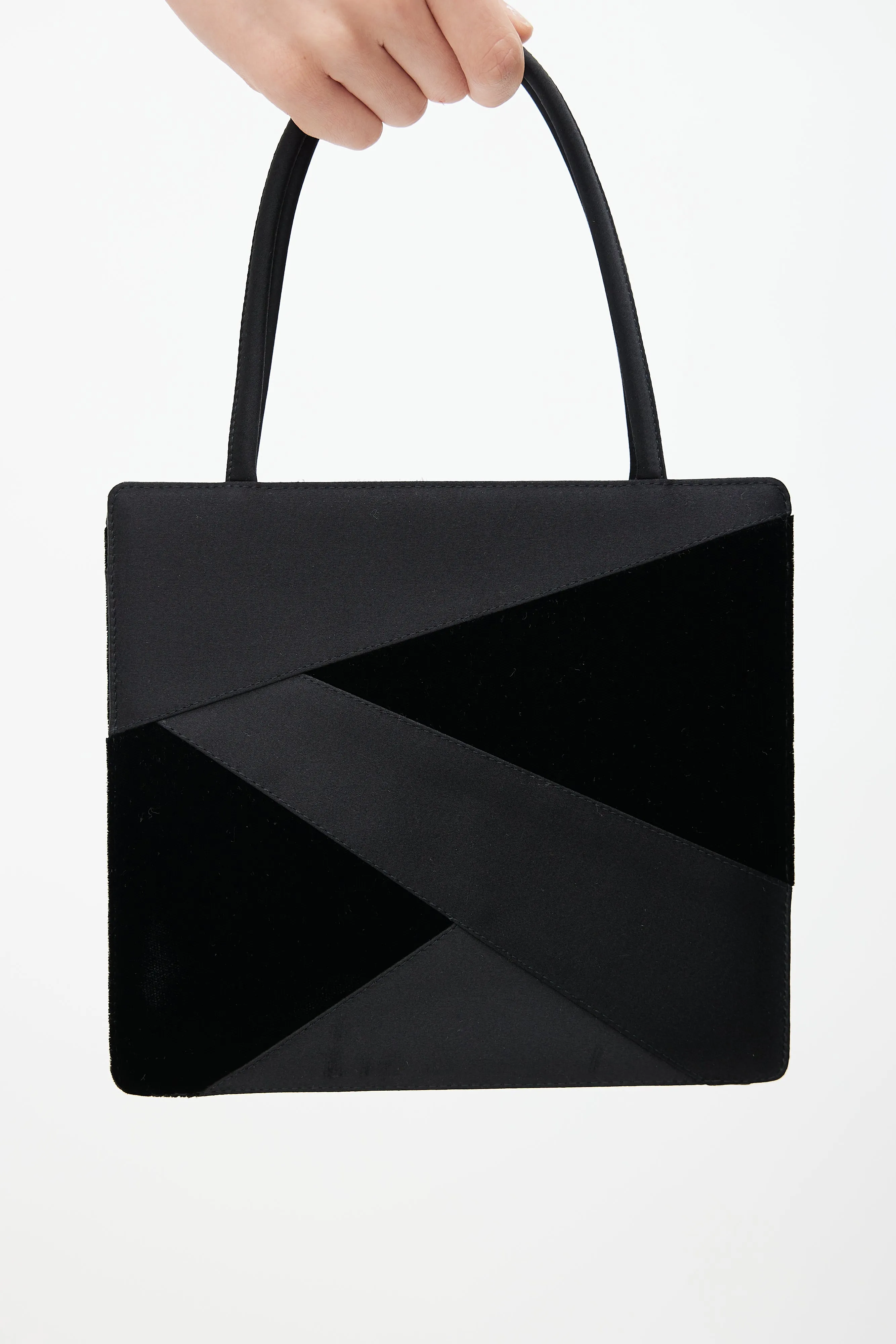 Vintage Black Satin & Suede Shoulder Bag