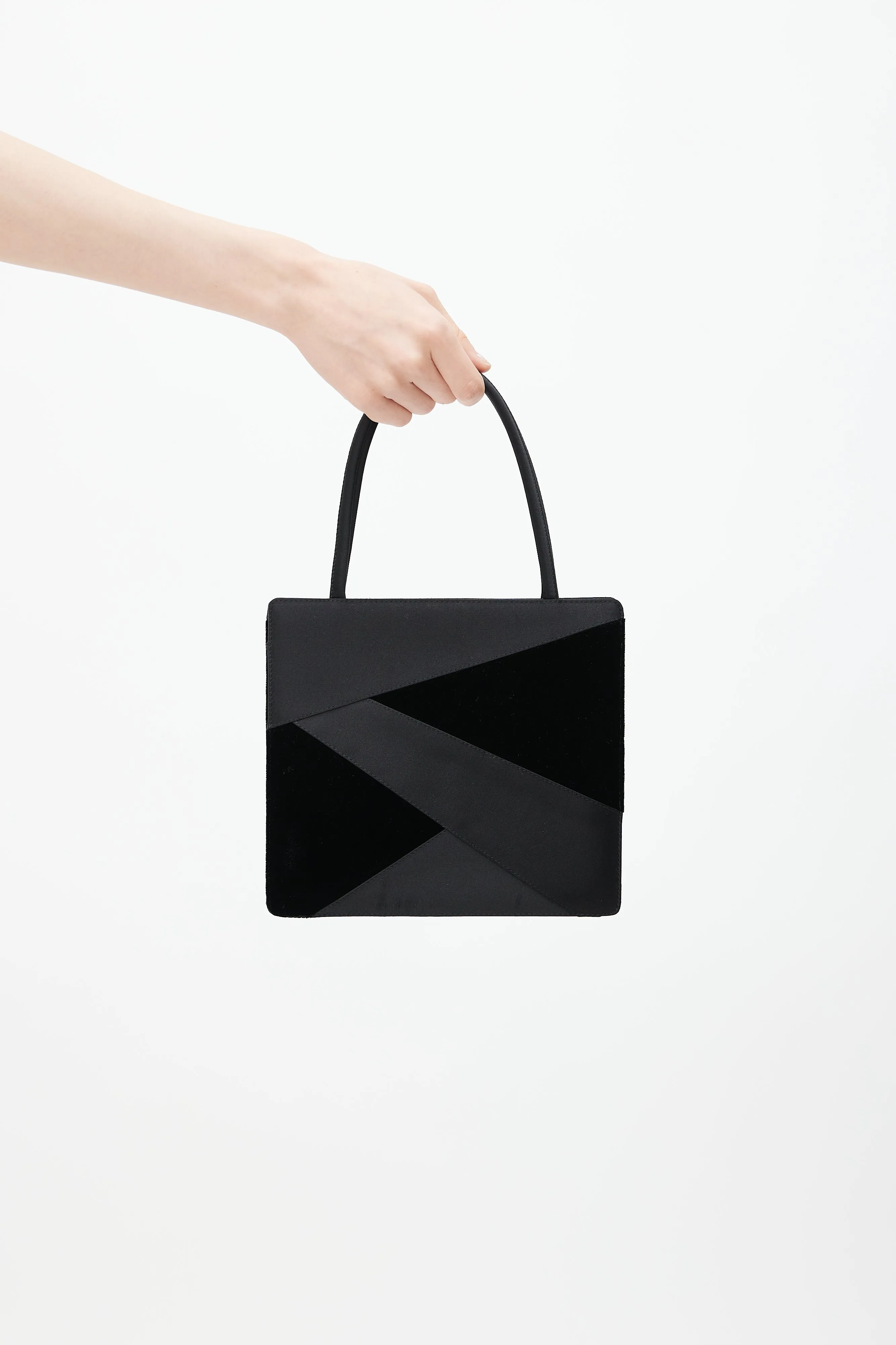 Vintage Black Satin & Suede Shoulder Bag