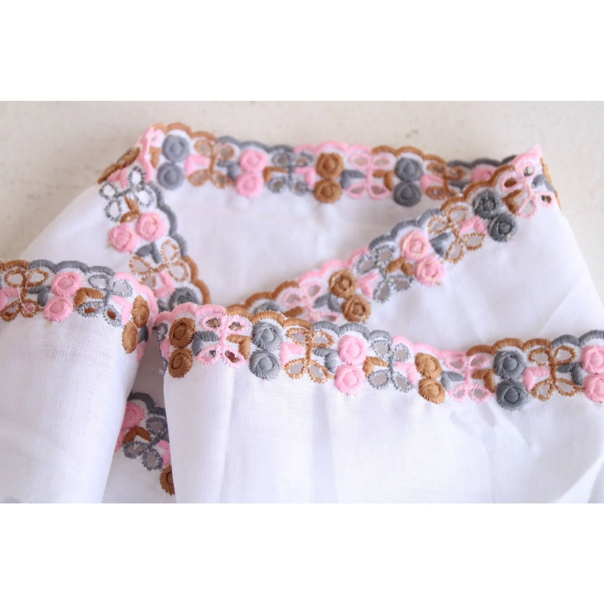 Vintage White Trim Embroidered With Flowers 3" Wide ,1 yard