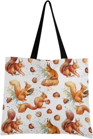 visesunny Women Extra Large Tote Bag Cute Squirrel Hazelnut Shoulder Bags Ladies Beach Travel Reusable Grocery Shopping Portable Storage Handbag