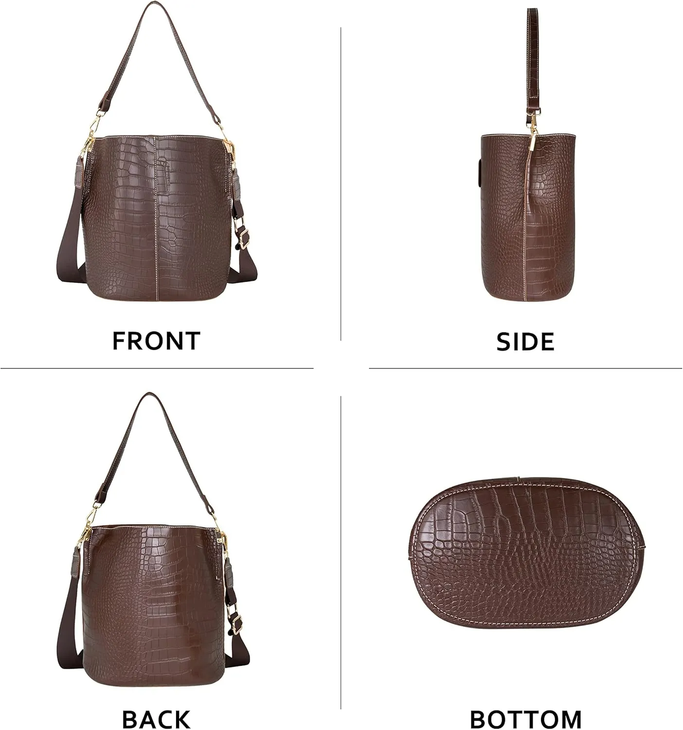 Women's Bucket Bag and Purses Crocodile Leather Crossbody Shoulder Handbags with 2 Straps Large Capacity Retro