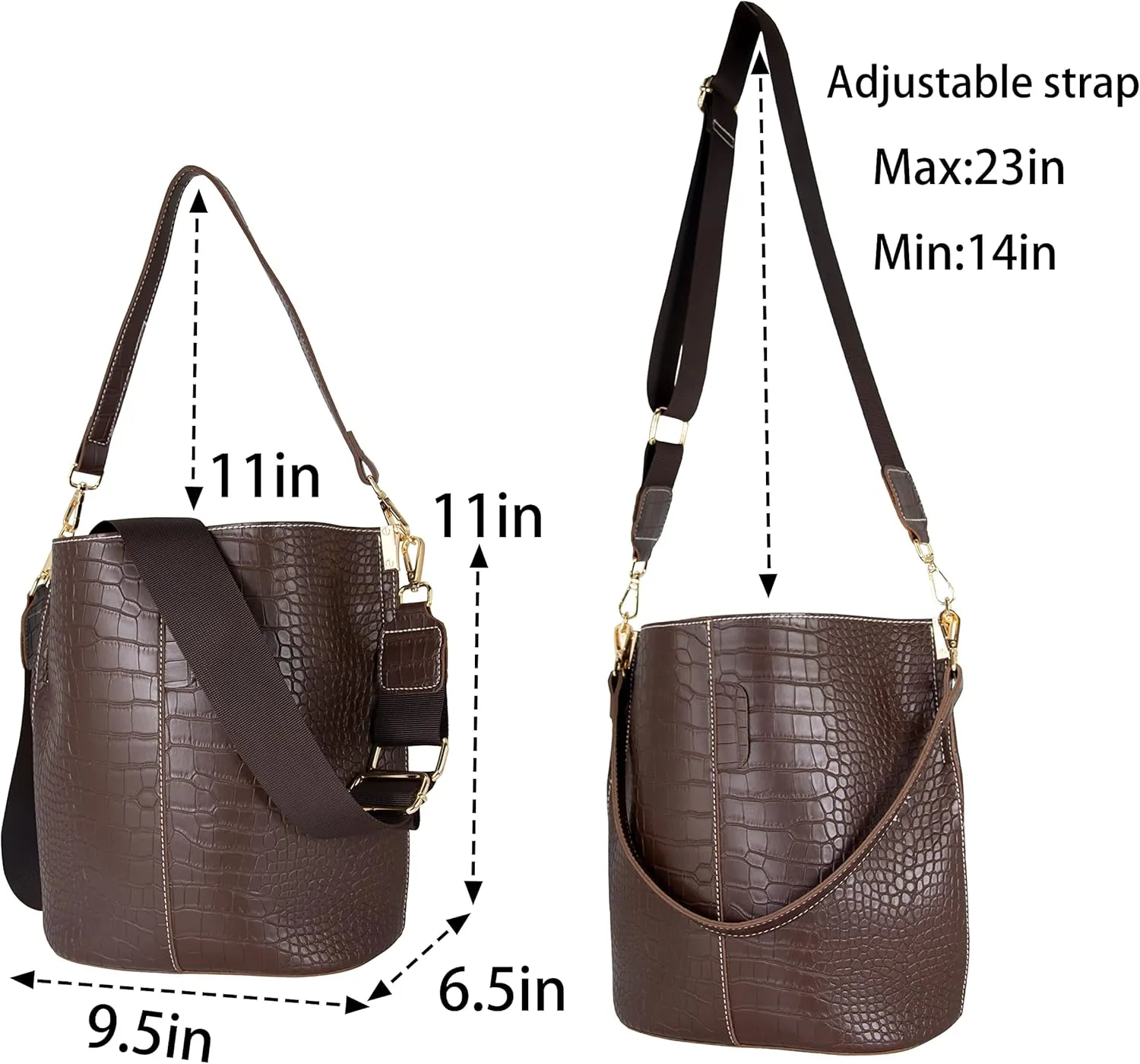 Women's Bucket Bag and Purses Crocodile Leather Crossbody Shoulder Handbags with 2 Straps Large Capacity Retro