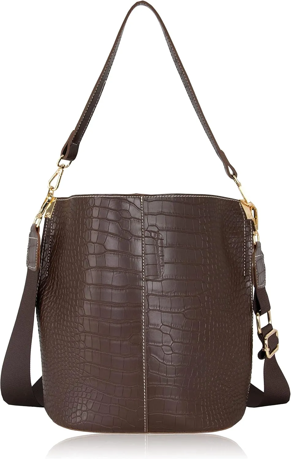 Women's Bucket Bag and Purses Crocodile Leather Crossbody Shoulder Handbags with 2 Straps Large Capacity Retro